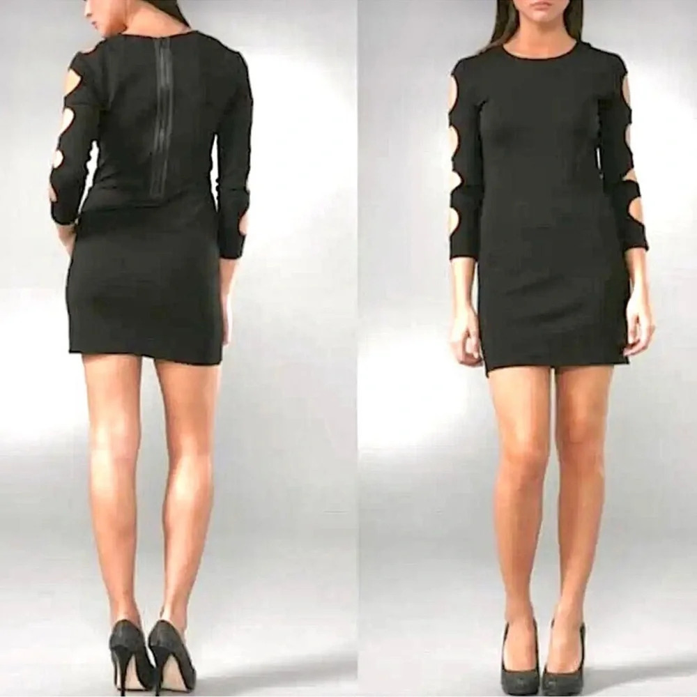 Alice + Olivia Black Bodycon Mini Dress Cut Out Sleeves Size XS